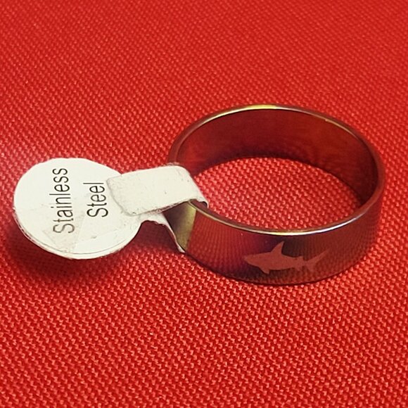 Stainless Steel Wide Band Shark Engraved Ring Size 21 Multicolor Unisex - Picture 2 of 11